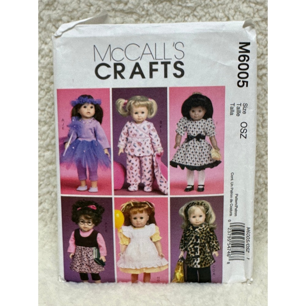 CUT McCall's Crafts M6005 18" Doll Clothes Sewing Pattern 20 Pieces 2009